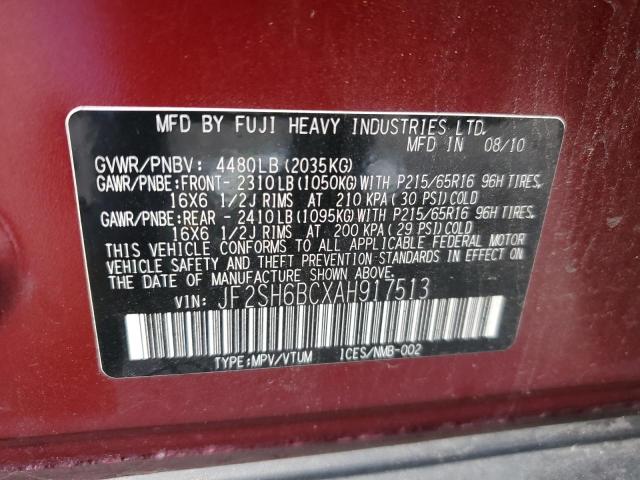 JF2SH6BCXAH917513 - 2010 SUBARU FORESTER XS RED photo 12