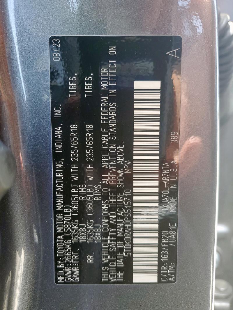 5TDKDRAH0PS515710 - 2023 TOYOTA HIGHLANDER L Մոխրագույն լուսանկար 13