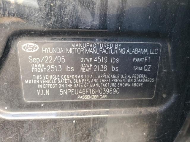 5NPEU46F16H039690 - 2006 HYUNDAI SONATA GLS BLACK photo 12