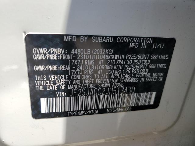 JF2SJAGC2JH513430 - 2018 SUBARU FORESTER 2.5I PREMIUM WHITE photo 14