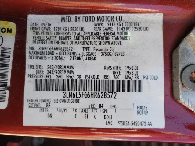 3LN6L5FC6HR628572 - 2017 LINCOLN MKZ RESERVE წითელი ფოტო 12