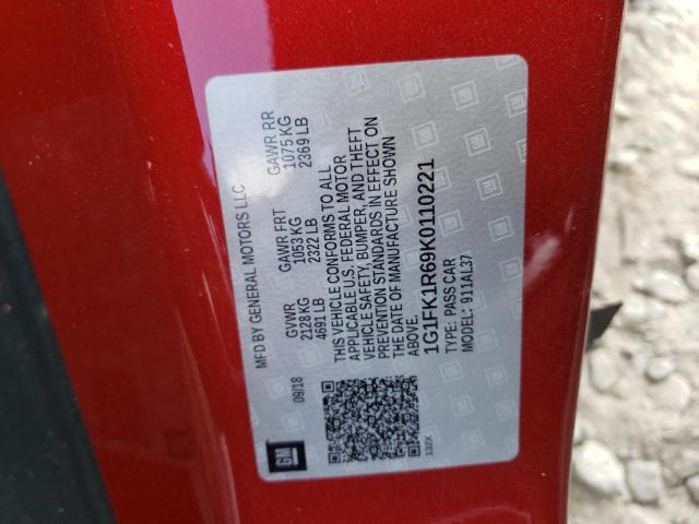 1G1FK1R69K0110221 - 2019 CHEVROLET CAMARO ZL1 BURGUNDY photo 12