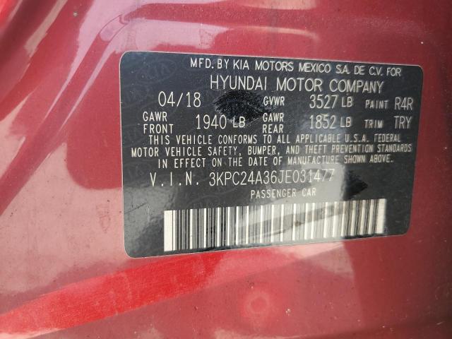 3KPC24A36JE031477 - 2018 HYUNDAI ACCENT SE Rojo foto 12