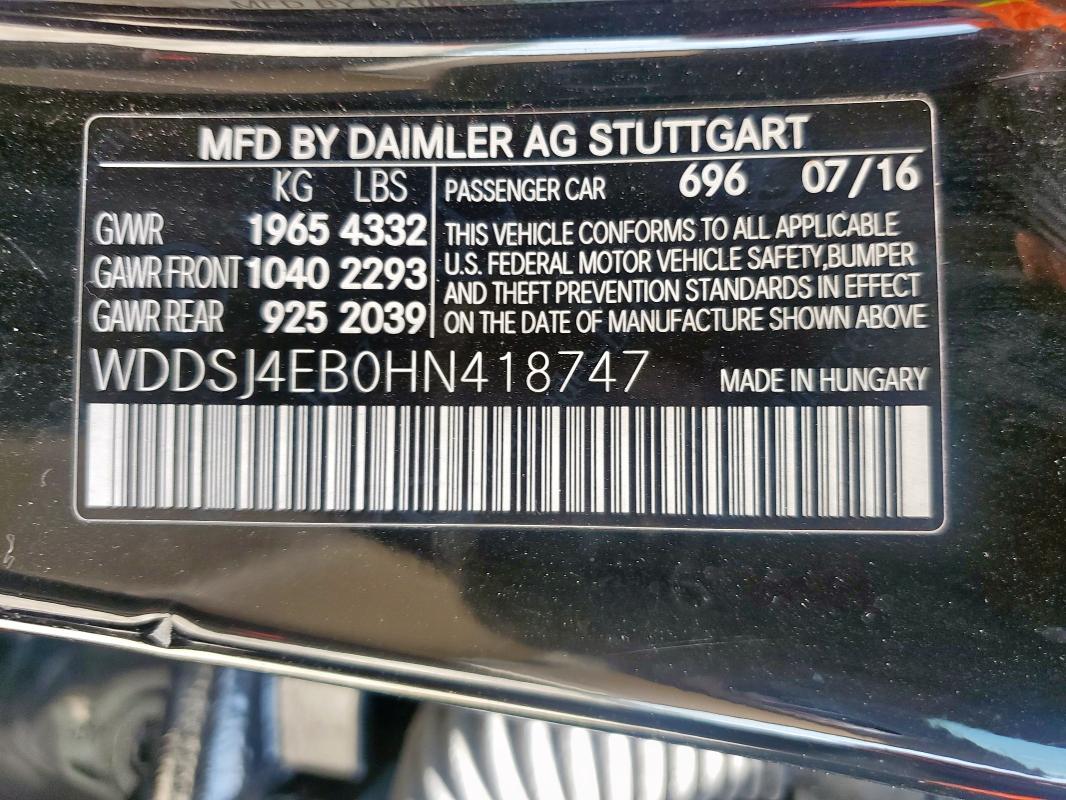 WDDSJ4EB0HN418747 - 2017 MERCEDES-BENZ CLA 250 Czarny zdjęcie 12