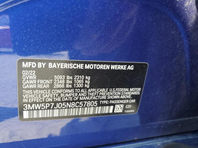 3MW5P7J05N8C57805 - 2022 BMW 330E BLUE photo 12