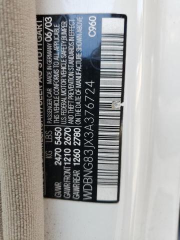 WDBNG83JX3A376724 - 2003 MERCEDES-BENZ S 430 4MATIC WHITE photo 12