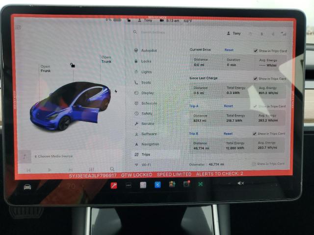 5YJ3E1EA3LF796917 - 2020 TESLA MODEL 3 BLUE photo 9