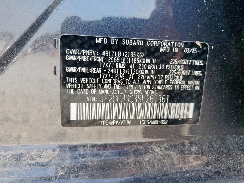 JF2GUHDC3SH261361 - 2025 SUBARU CROSSTREK PREMIUM GRAY photo 12