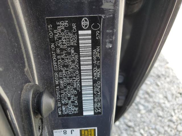 JTDKN3DU9F0479987 - 2015 TOYOTA PRIUS GRAY photo 12