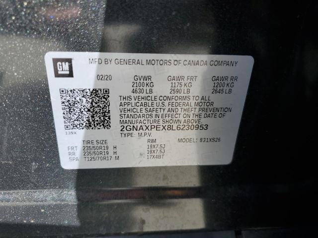 2GNAXPEX8L6230953 - 2020 CHEVROLET EQUINOX PREMIER GRAY photo 13