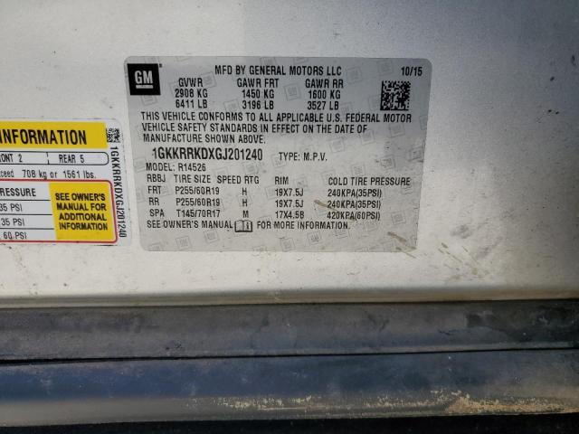 1GKKRRKDXGJ201240 - 2016 GMC ACADIA SLT-1 SILVER photo 14