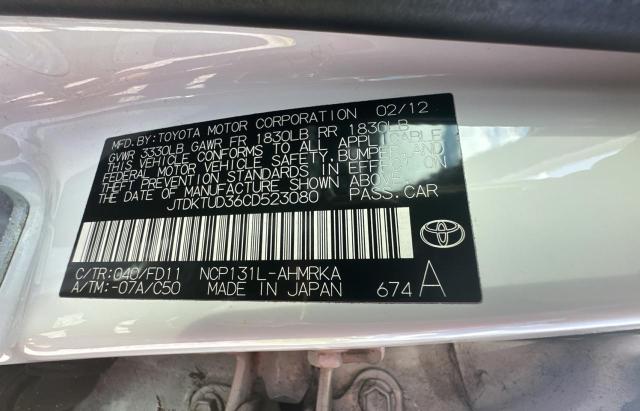 JTDKTUD36CD523080 - 2012 TOYOTA YARIS WHITE photo 10