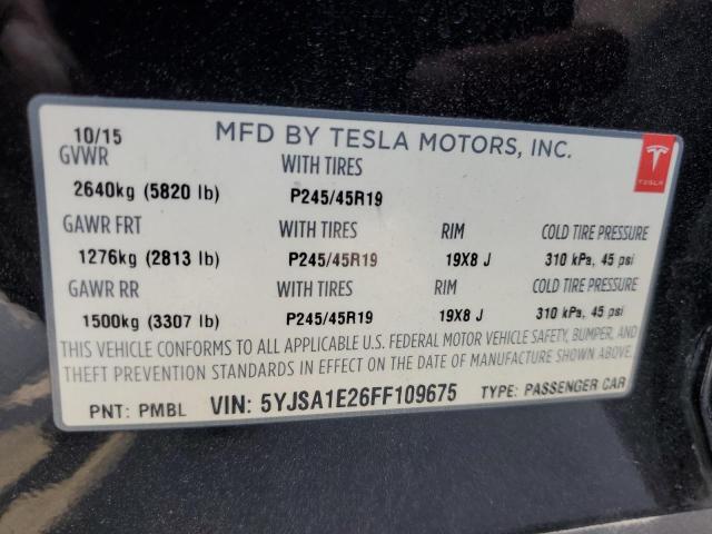 5YJSA1E26FF109675 - 2015 TESLA MODEL S Մոխրագույն լուսանկար 13