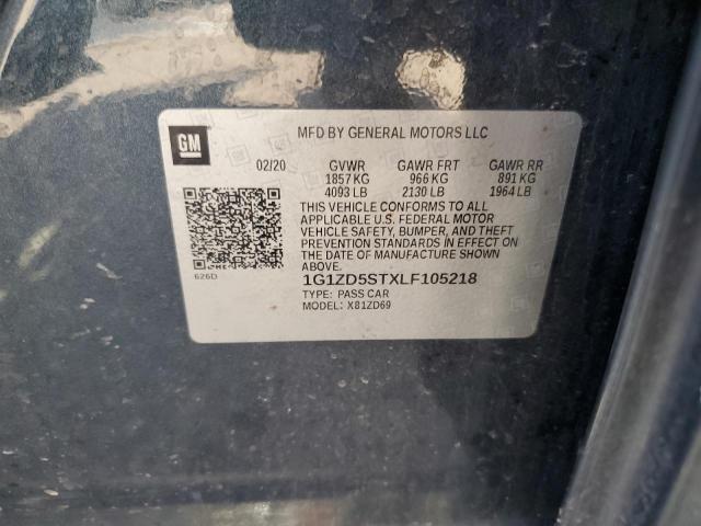 1G1ZD5STXLF105218 - 2020 CHEVROLET MALIBU LT GRAY photo 12