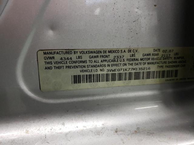 3VWEG71K77M135216 - 2007 VOLKSWAGEN JETTA WOLFSBURG 银色 照片 12