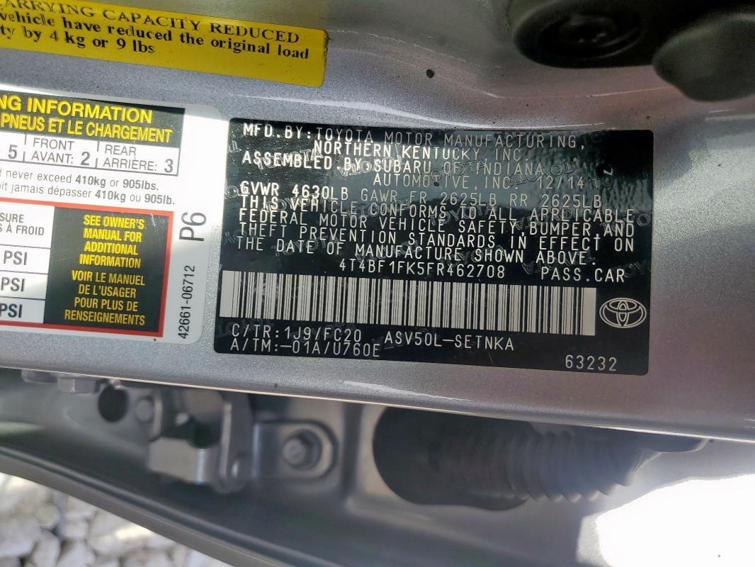 4T4BF1FK5FR462708 - 2015 TOYOTA CAMRY LE SILVER photo 12