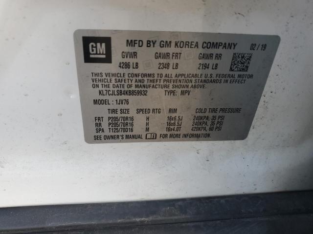 KL7CJLSB4KB859932 - 2019 CHEVROLET TRAX 1LT Ақ фото 13