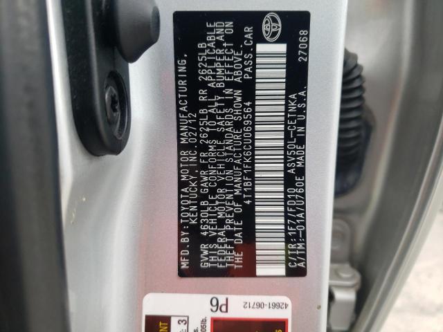 4T1BF1FK6CU069564 - 2012 TOYOTA CAMRY BASE SILVER photo 12