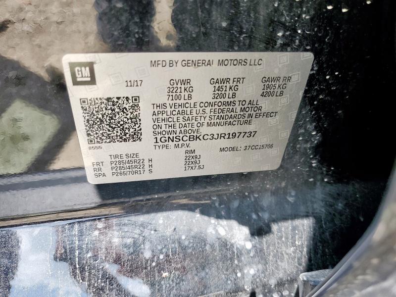 1GNSCBKC3JR197737 - 2018 CHEVROLET TAHOE C1500 LT შავი ფოტო 13