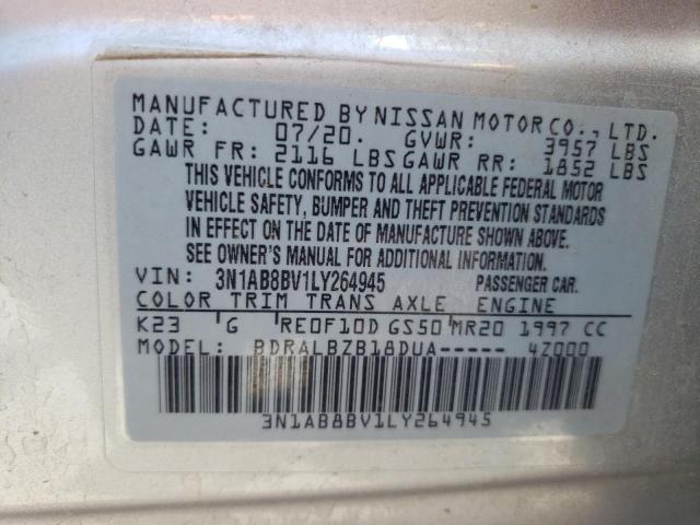 3N1AB8BV1LY264945 - 2020 NISSAN SENTRA S SILVER photo 12