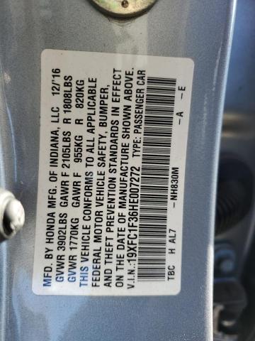 19XFC1F36HE007272 - 2017 HONDA CIVIC EX SILVER photo 12