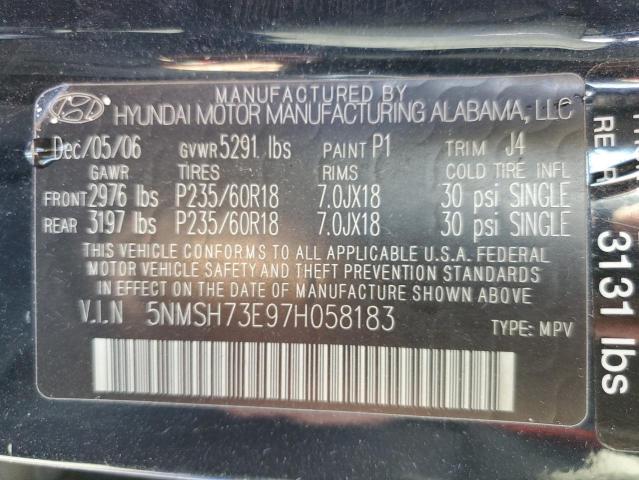 5NMSH73E97H058183 - 2007 HYUNDAI SANTA FE SE BLUE photo 10