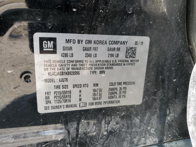 KL4CJASB1KB928996 - 2019 BUICK ENCORE PREFERRED BLACK photo 12