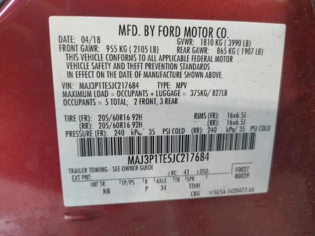 MAJ3P1TE5JC217684 - 2018 FORD ECOSPORT SE Կարմիր լուսանկար 13