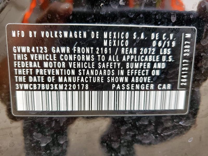 3VWCB7BU3KM220178 - 2019 VOLKSWAGEN JETTA S BLACK photo 13