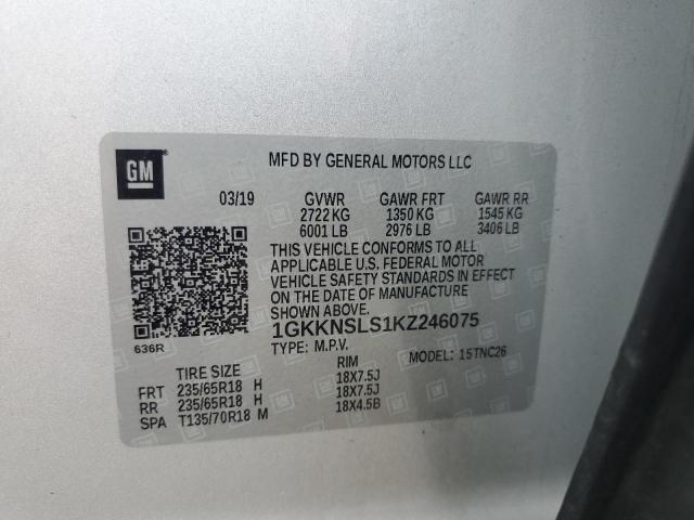 1GKKNSLS1KZ246075 - 2019 GMC ACADIA SLE SILVER photo 13