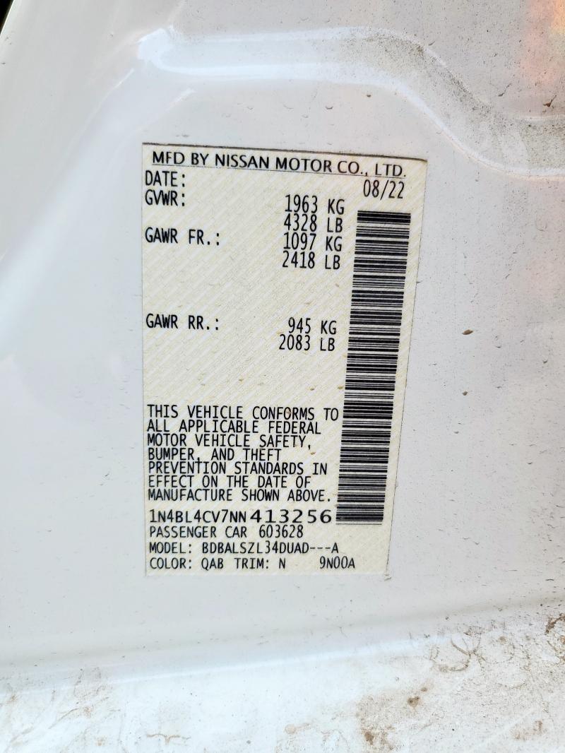 1N4BL4CV7NN413256 - 2022 NISSAN ALTIMA SR WHITE photo 12