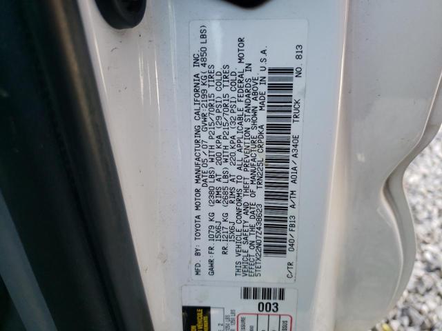 5TETX22N07Z438623 - 2007 TOYOTA TACOMA ACCESS CAB WHITE photo 12