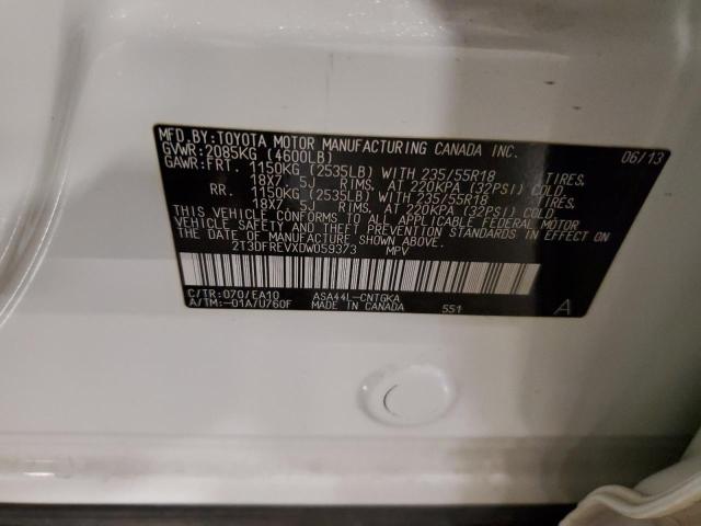 2T3DFREVXDW059373 - 2013 TOYOTA RAV4 LIMITED 白色 照片 14