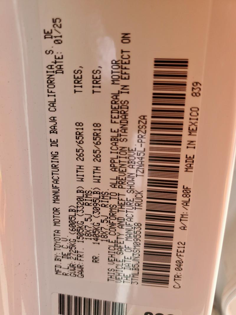 3TMLB5JN3SM095538 - 2025 TOYOTA TACOMA DOUBLE CAB Ақ фото 13