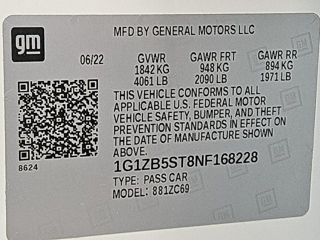 1G1ZB5ST8NF168228 - 2022 CHEVROLET MALIBU LS WHITE photo 12