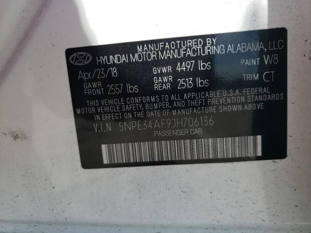 5NPE34AF9JH706136 - 2018 HYUNDAI SONATA SPORT WHITE photo 12