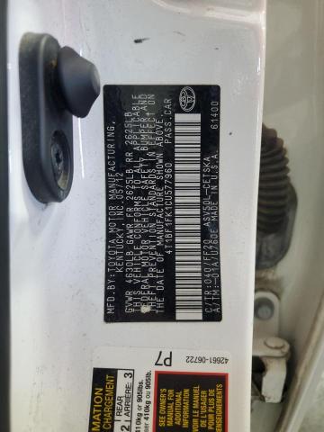 4T1BF1FK1CU577960 - 2012 TOYOTA CAMRY BASE 白色 照片 12