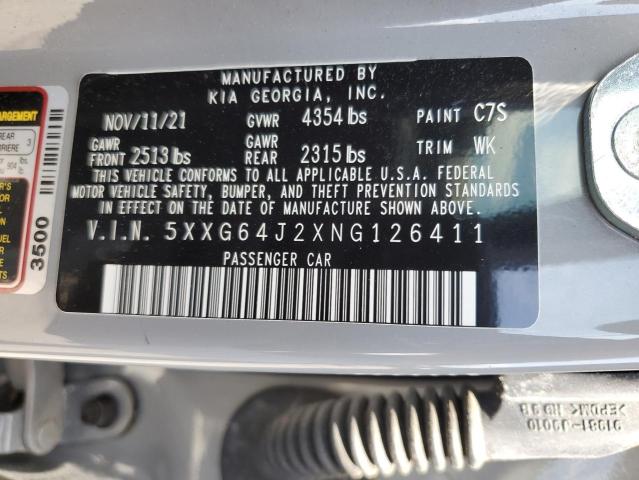 5XXG64J2XNG126411 - 2022 KIA K5 GT LINE GRAY photo 12