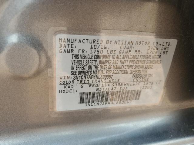 3N1CN7AP4HL820067 - 2017 NISSAN VERSA S GRAY photo 13