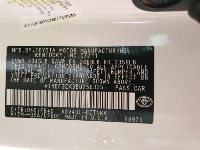 4T1BF3EK3BU756335 - 2011 TOYOTA CAMRY BASE WHITE photo 12