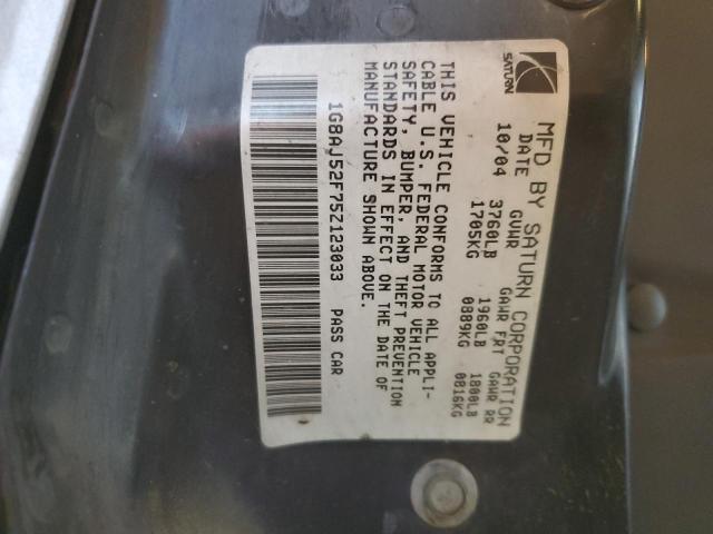 1G8AJ52F75Z123033 - 2005 SATURN ION LEVEL 2 银色 照片 12