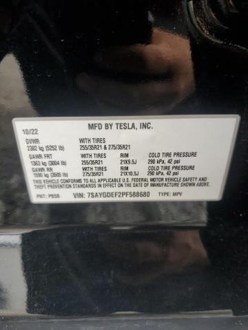 7SAYGDEF2PF588680 - 2023 TESLA MODEL Y BLACK photo 12
