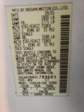 5N1AR18U65C789683 - 2005 NISSAN PATHFINDER LE WHITE photo 14