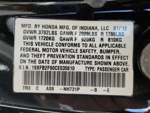 19XFB2F90CE035610 - 2012 HONDA CIVIC EXL BLACK photo 13