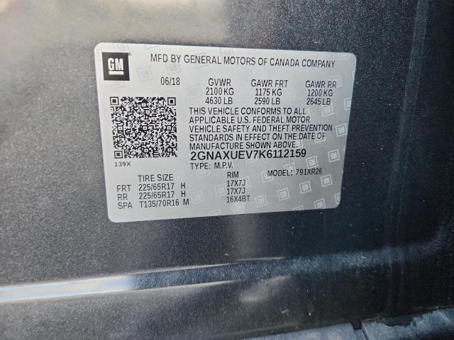 2GNAXUEV7K6112159 - 2019 CHEVROLET EQUINOX LT ნაცრისფერი ფოტო 13