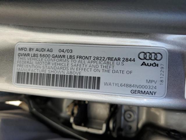 WA1YL64B84N000324 - 2004 AUDI ALLROAD 4.2 GRAY photo 12