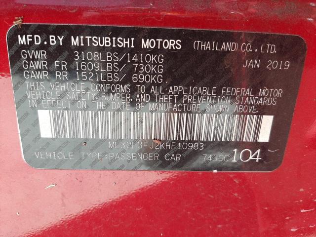 ML32F3FJ2KHF10983 - 2019 MITSUBISHI MIRAGE G4 ES Красный фото 10