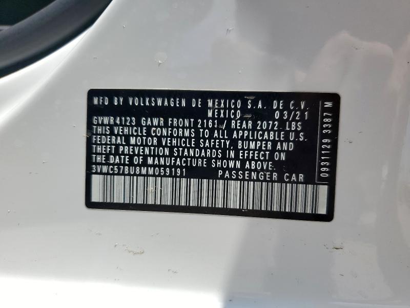 3VWC57BU8MM059191 - 2021 VOLKSWAGEN JETTA S WHITE photo 12