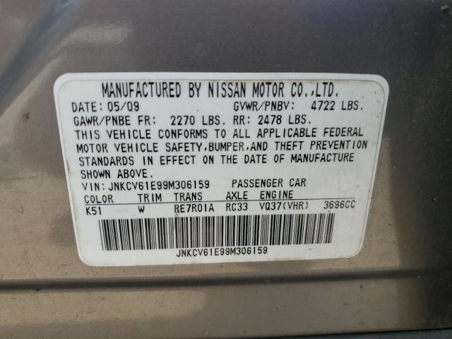 JNKCV61E99M306159 - 2009 INFINITI G37 BASE GRAY photo 12