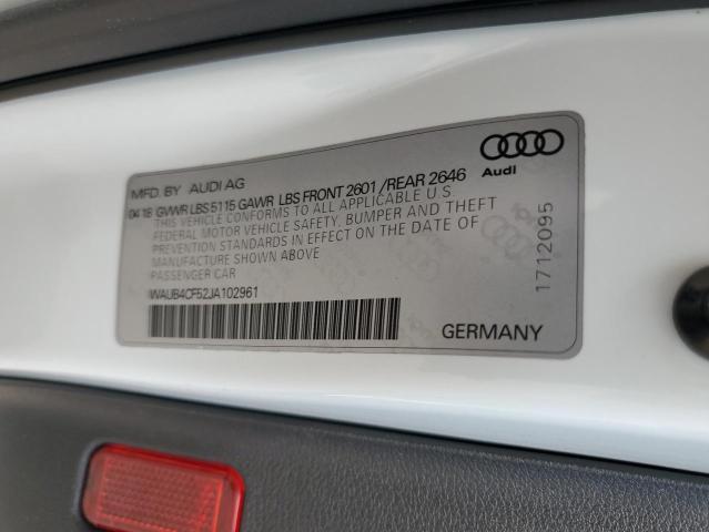 WAUB4CF52JA102961 - 2018 AUDI S5 PREMIUM PLUS WHITE photo 12